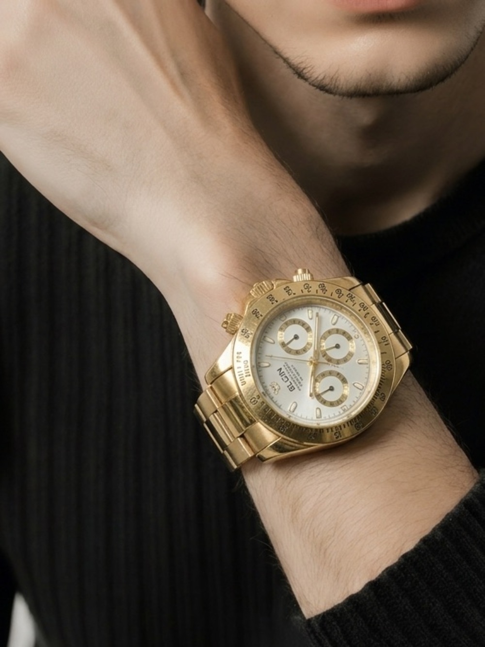 Elgin FK-1059 E Deluxe Chronograph Gold-Plated Men's Watch